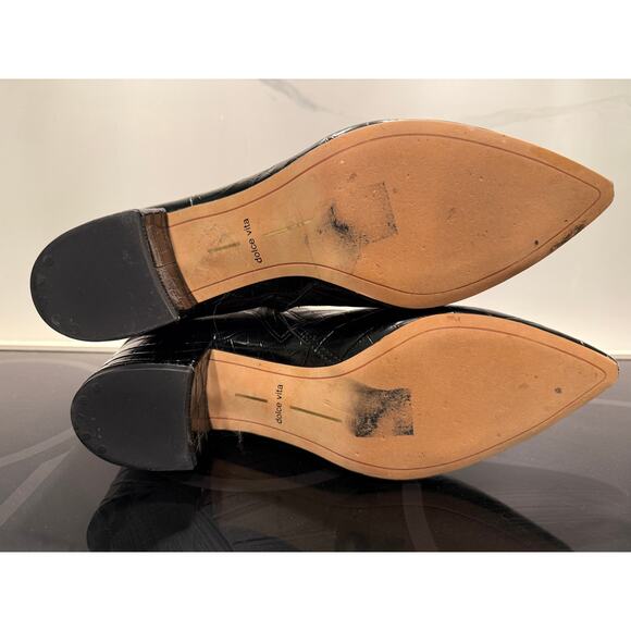 Dolce Vita Black Croc Embossed Leather Ankle Boots Block Heel Zip Up Size 10 - Picture 9 of 10